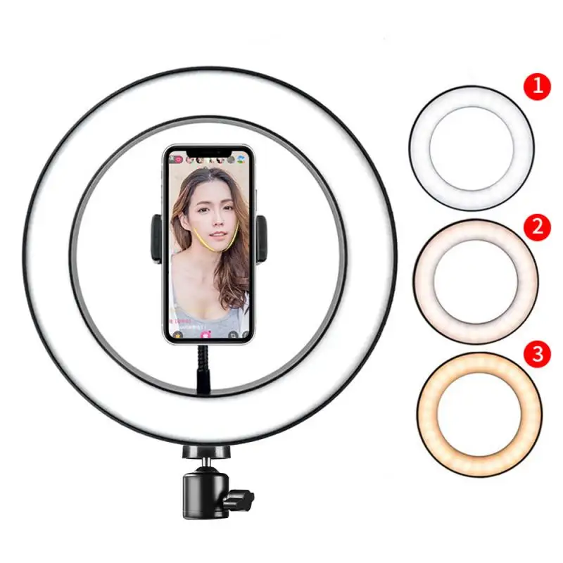 Светодиодный кольцевой светильник с регулируемой яркостью для селфи с зарядкой через USB для камеры и телефона, кольцо для макияжа, видео студия YouTube