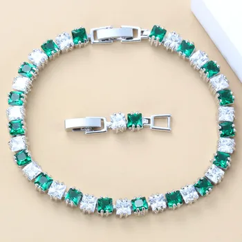 

Bridal Fashion Jewelry Green White Cubic Zirconia Link Chain Bracelet Adjustable Length 21CM For Women