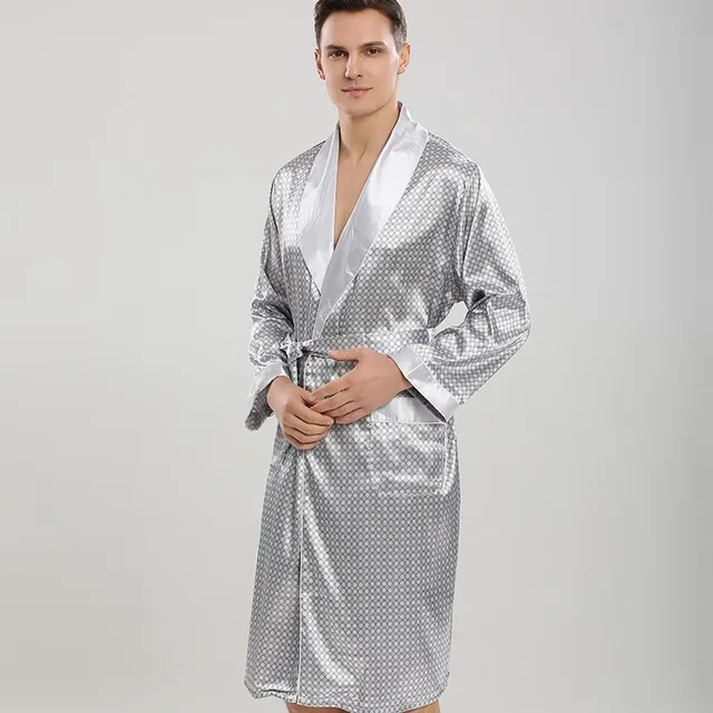 Men Robe Sets Satin Kimono Gown Male Sleepwear Bathrobe Faux Silk 2PCS Robe Shorts Suit Casual