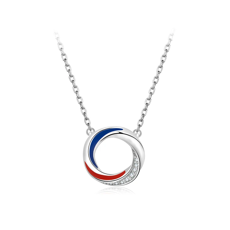 SA SILVERAGE Double Color Blue Red Europa S925 Necklace Women's Pure Silver Red Zircon Clavicle Chain Silver Necklace Women