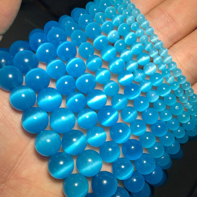 JHNBY Mixed Colors Cat's Eye opal Natural Stone 4/6/8/10/12MM Spacer glass Loose beads for Jewelry making DIY bracelets Findings Dark lake blue