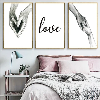

3Pcs Nordic Canvas Painting Love Poster Couple Holding Hands Painting Minimalist Wall Art Poster for Living Room 30X40cm