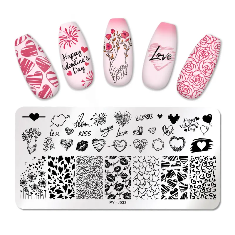 PICT You Valentine's Day Nail Stamping Plates Rose Flower Love Nail Art Plate Stainless Steel Nail Design Stencil Tools 3