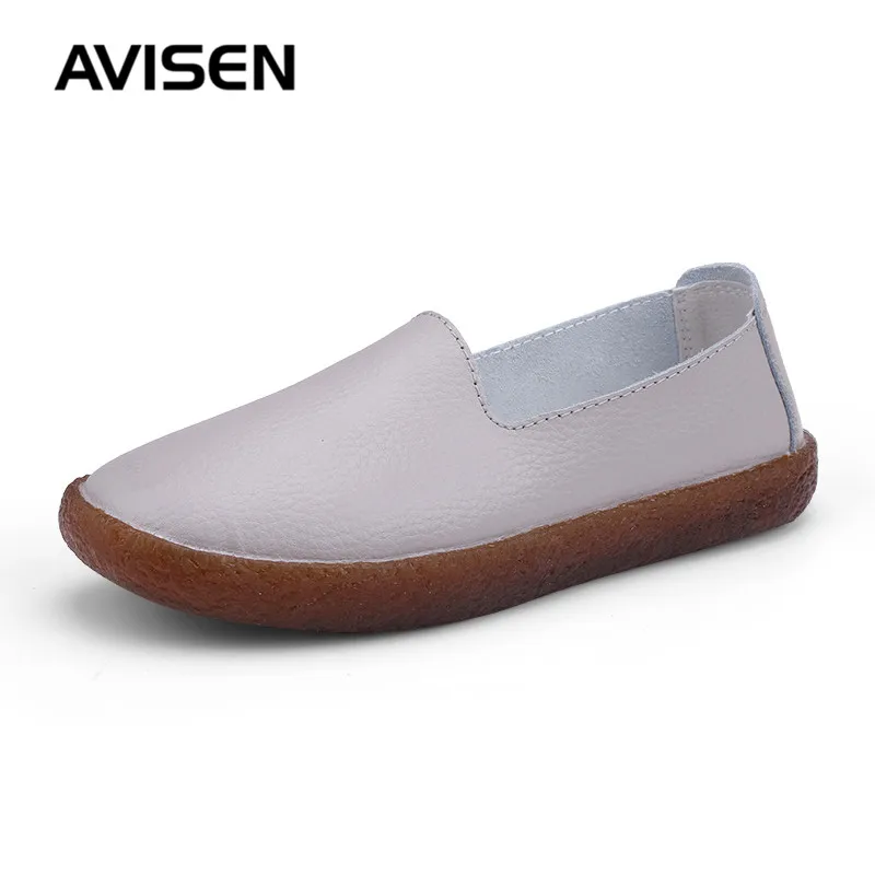 

Fashion Women Flat Shoes 2019 Spring/Summer Genuine Leather Ladies Loafers Shoes White Slip-on Comfortable Women Shoes