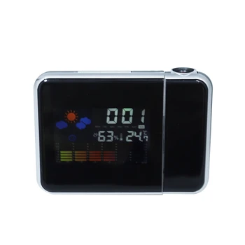 

Digital Lcd Projection Led Display Alarm Clock Weather Snooze Function Temperature Thermometer Humidity Table Clock Decor Black