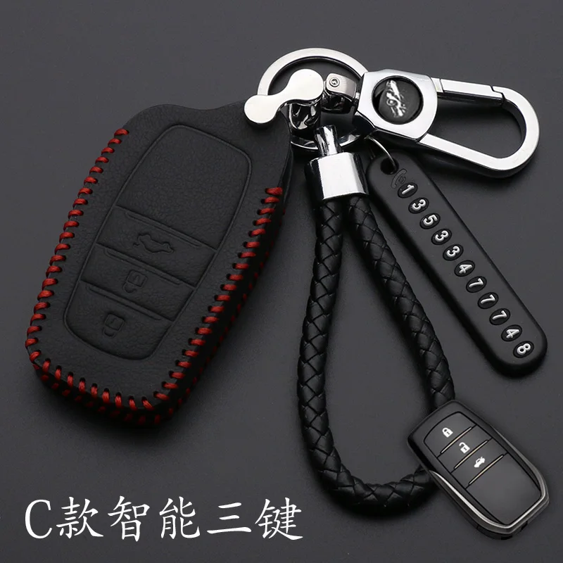 

For Toyota Hilux Fortuner Land Cruiser Camry leather Remote Key Case Fob Shell Cover Skin Holder 3 Button 2016 2017 2018