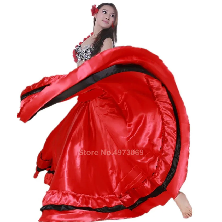 Гладкая атласная размера плюс Фламенко юбка традиционная испанская коррида фестиваль Gypsy Для женщин девочки с Танцы костюмы для сцены для