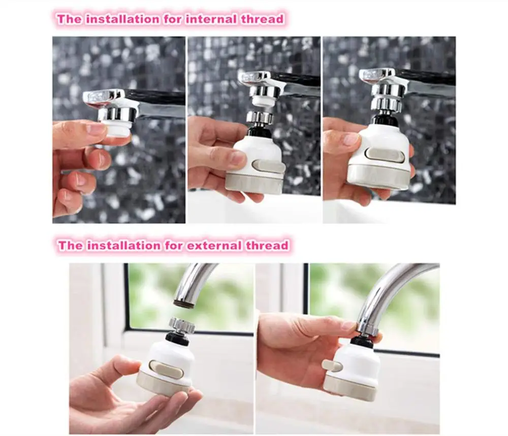 Kitchen Faucet Head 360Rotate Water Saving Tap with 3 Modes Spray Head Moveable Nozzle Filter for Household Bathroom Accessories