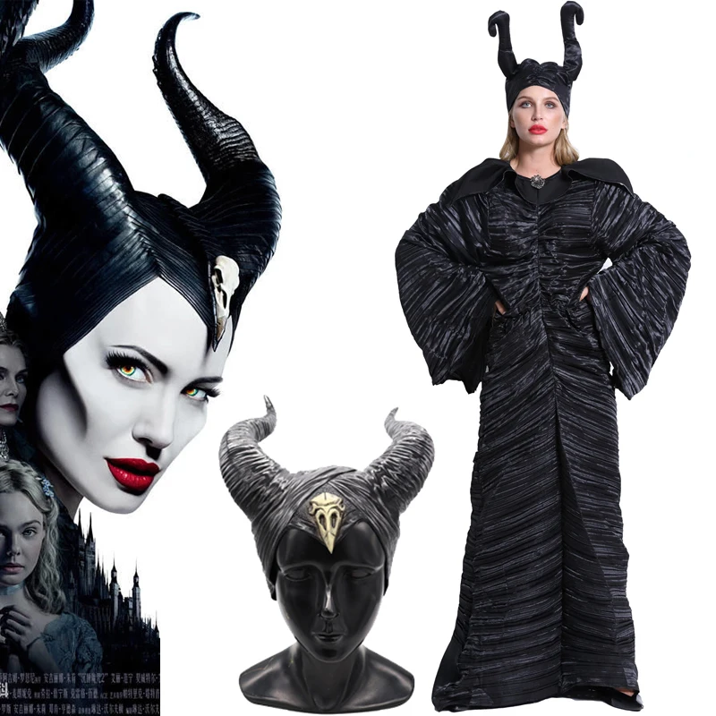 Maleficent: любовница злой ведьмы платье рога шляпа костюм косплей Хэллоуин Анжелина Джоли королева ведьмы головной убор маска