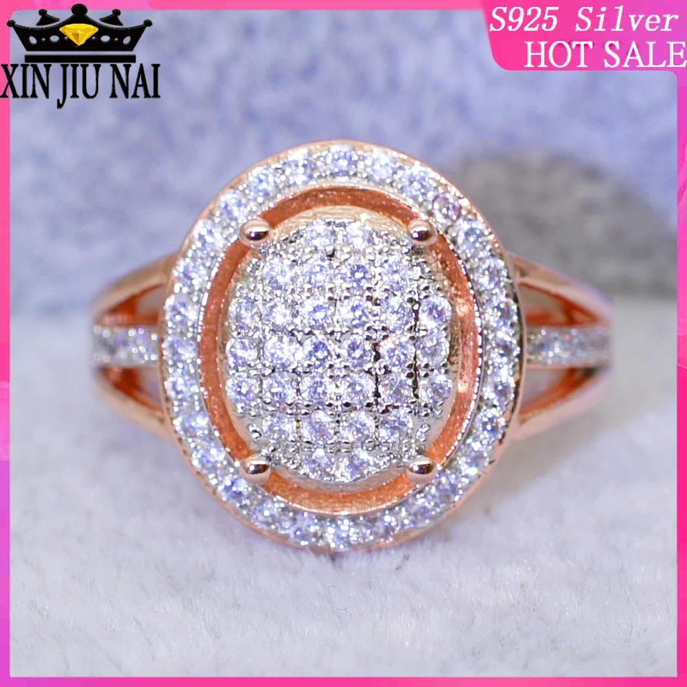 Fashion Promise Ring Rose Gold 925 Silver AAA Round Diamond Set Engagement Female Bride Wedding Party Flash | Украшения и