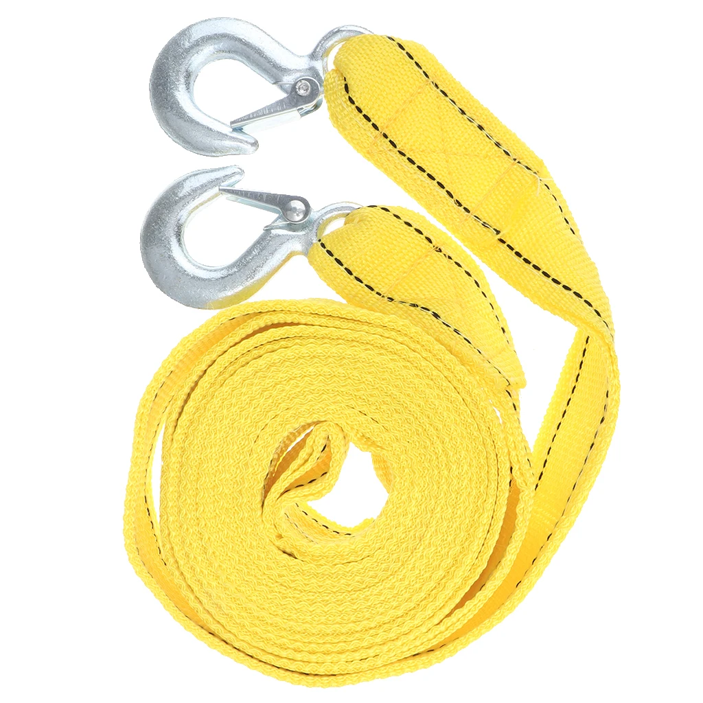 4M 5 Ton Car Tow Cable Strap Hooks Emergency Towing Pull Rope