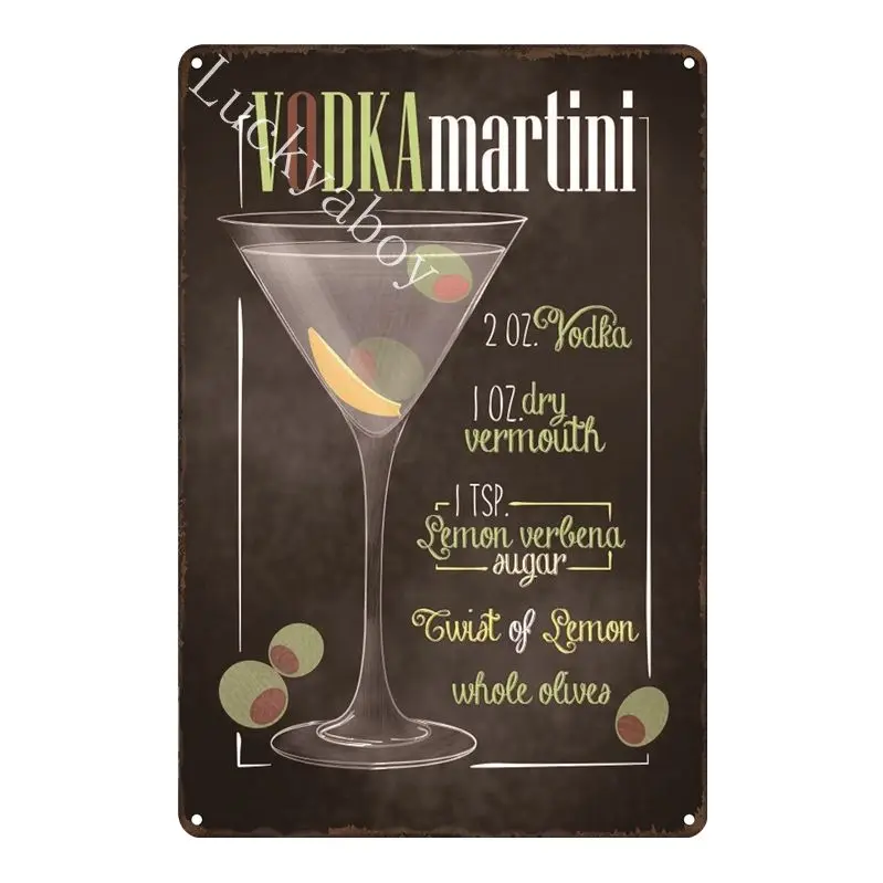 [Luckyaboy]Martini Mojito Cocktail Vintage Tin Signs Wall Plaque Custom Metal Painting Antique Gift home bar Pub Decor AL035 - Цвет: UV1563