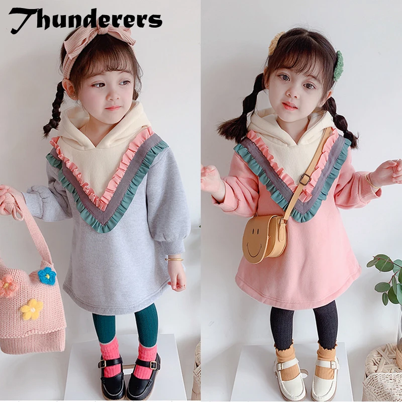 

Winter New Fashion Children Sweatershirt Dress Hoody Long Sleeve Thicken Kids Princess Dress Cute Elegant Warm Girl Clothes