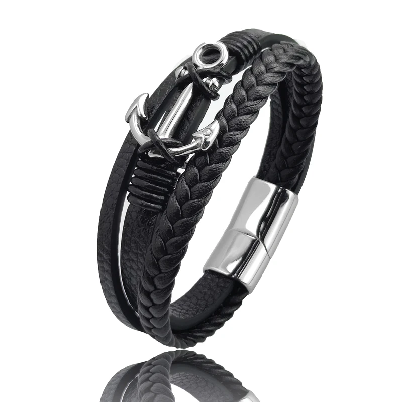 Fashion Charm Cross Men Bracelet Multilayer Leather Bracelet Punk Jewelry Stainless Steel Magnetic Clasp Bangles Boho bracelet jewelry