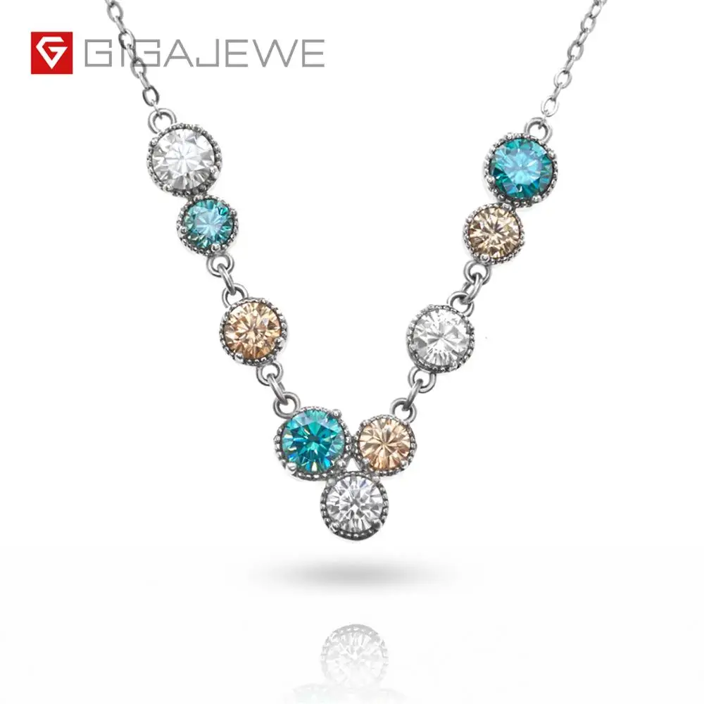 GIGAJEWE 3.6ct EF Cyan Золотое круглое кольцо с покрытием из 18 каратного белого золота 925