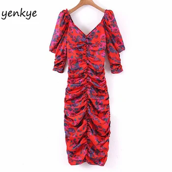 

2020 Women Vintage Floral Print Drawstring Draped Bodycon Dress Lady Sexy Backless V Neck Summer Long Dress LJPZ9209