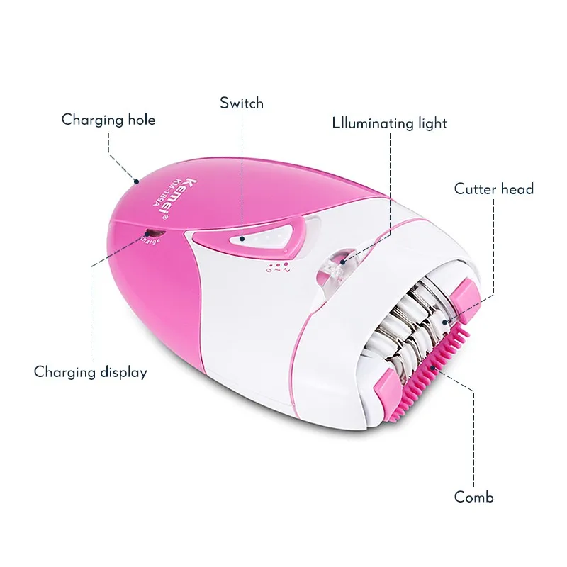 Kemei 189a Women Painless Epilator Rechargeable Body Hair Removal Machine Electric Shaving Private Part Bikini Armpit Depilation 5