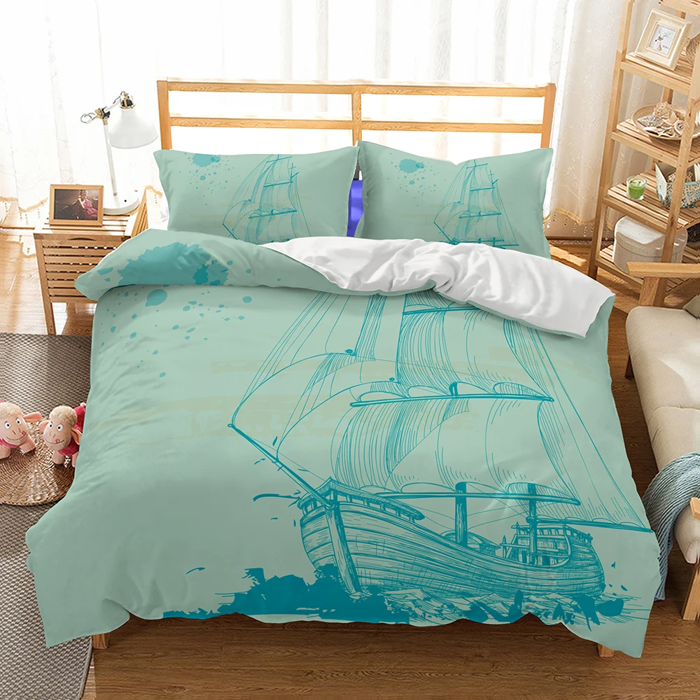 

BEST.WENSD Mediterranean bedding Dark blue king size duvet cover with pillow case ship's anchor bed cover Double Quilt cover set