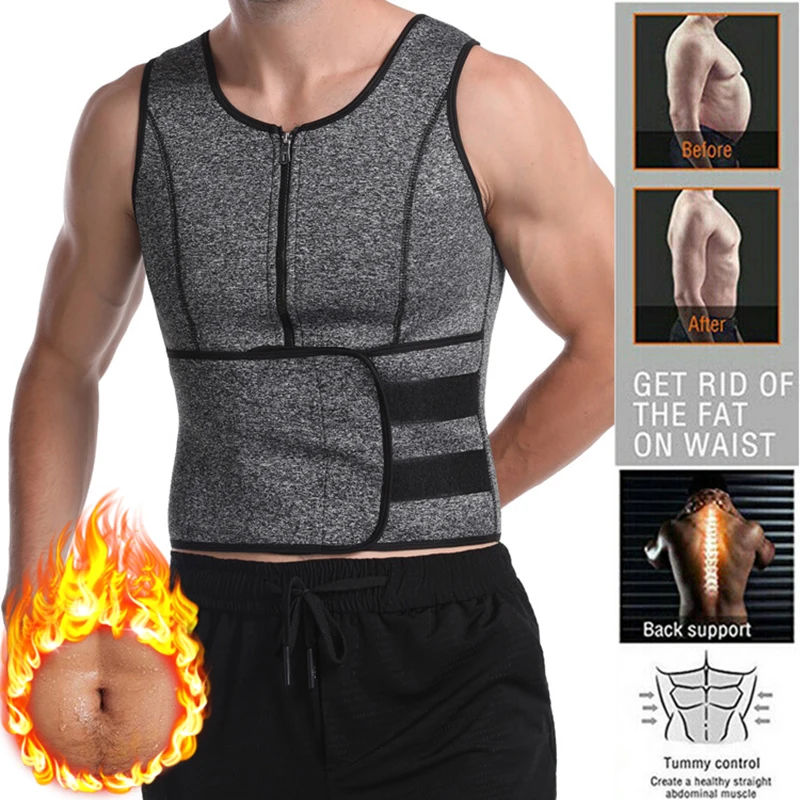 Men's Sauna Suit Sweat Vest Tank Top Neoprene T-Shirt Body Shaper Waist Trainer 