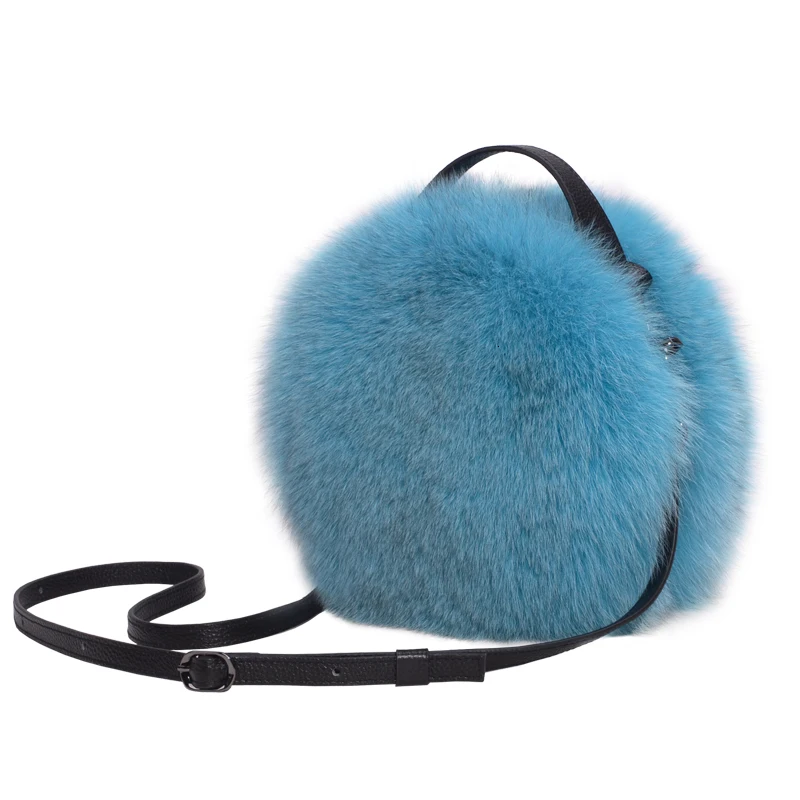 Новая роскошная женская сумка из натурального Лисьего меха, сумка-мессенджер из лисьего меха, сумка на плечо с цепочкой, Женская Ручная сумка, кожаная сумка через плечо - Цвет: Lake blue