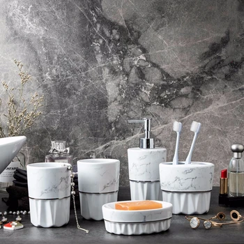

Creative imitation marble bathroom 5 piece set Bathroom ceramic toiletries Bathroom decoration Wedding Gifts