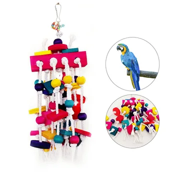 

Pet Supplies Easy Install Fun Parrot Cage Climbing Bite Colorful Training Hanging Removable Bird Chewing Toy Gift Wooden Block