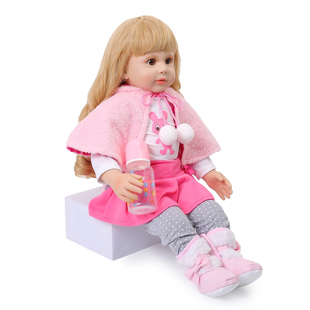 24 ''Reborn Baby Doll малыш Шаль Розовый Кролик моделирование симпатичная принцесса кукла с длинными волосами 60 см Bebe девочка кукла реборн ребенок Playmate