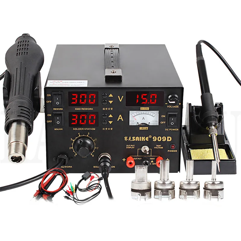 Saike 909D Тепловая пушка станция для распайки многофункциональная паяльная 3 в 1 с