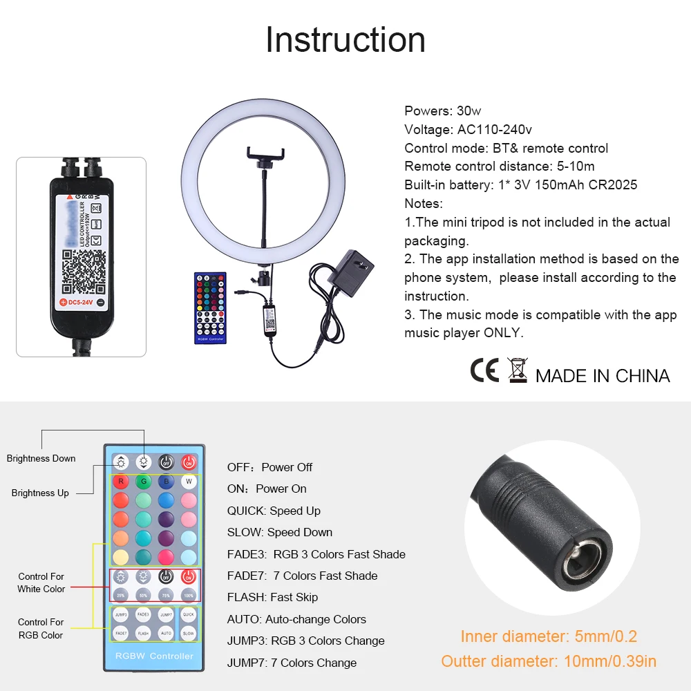 Светодиодный кольцевой светильник для видеосъемки с дистанционным управлением, регулировкой яркости, светильник для съемки в сети, Селфи