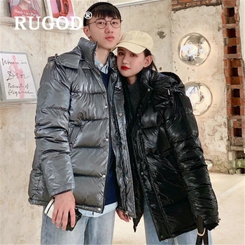 

RUGOD 2019 Korean couple cotton coat Auturm winter pocket hooded jacket coats women Fashion solid ins popular slim streetwear