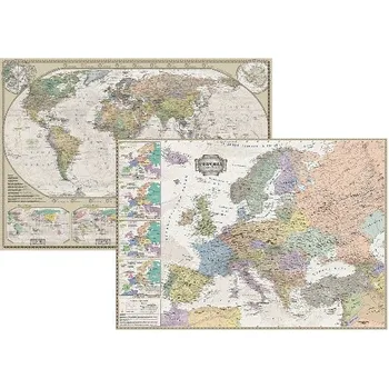 

Two-way political map of the world and Europe, retro