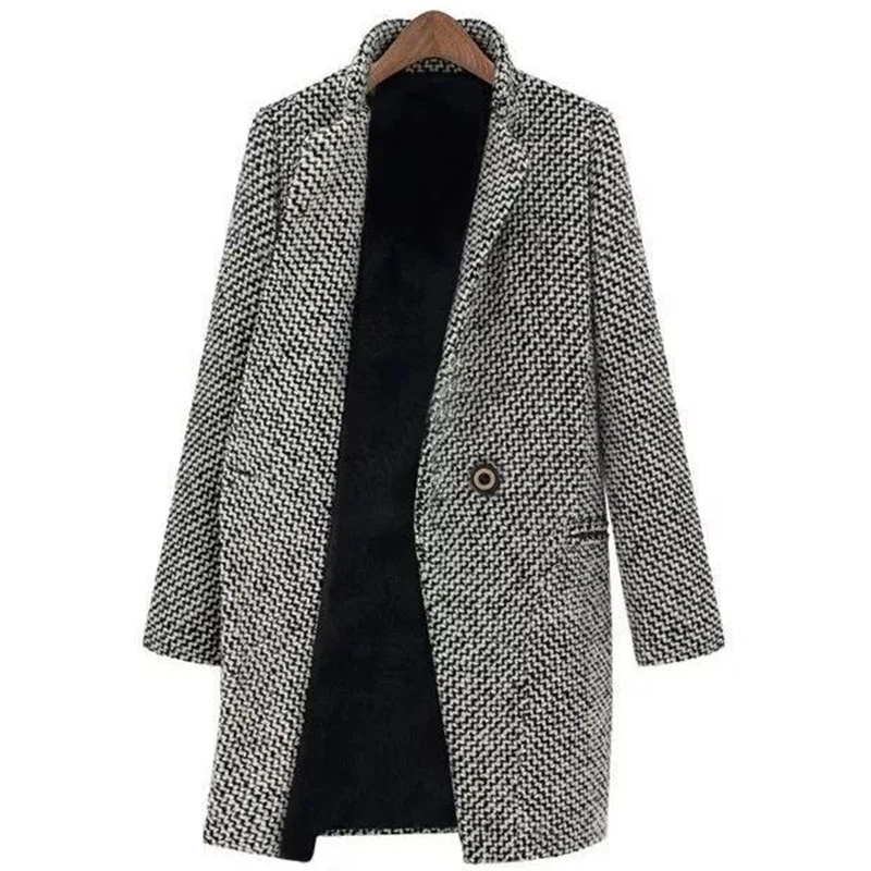 

Europe And America Thickening Coat Women Wool Blend Coat Single Button Pocket Oversize Long Trench Outerwear Wool Coat For Women
