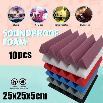 

10 Pcs Wedges Sound Absorbing Studio Foam Tile Panel 25x25x5cm for Music Room QJS Shop
