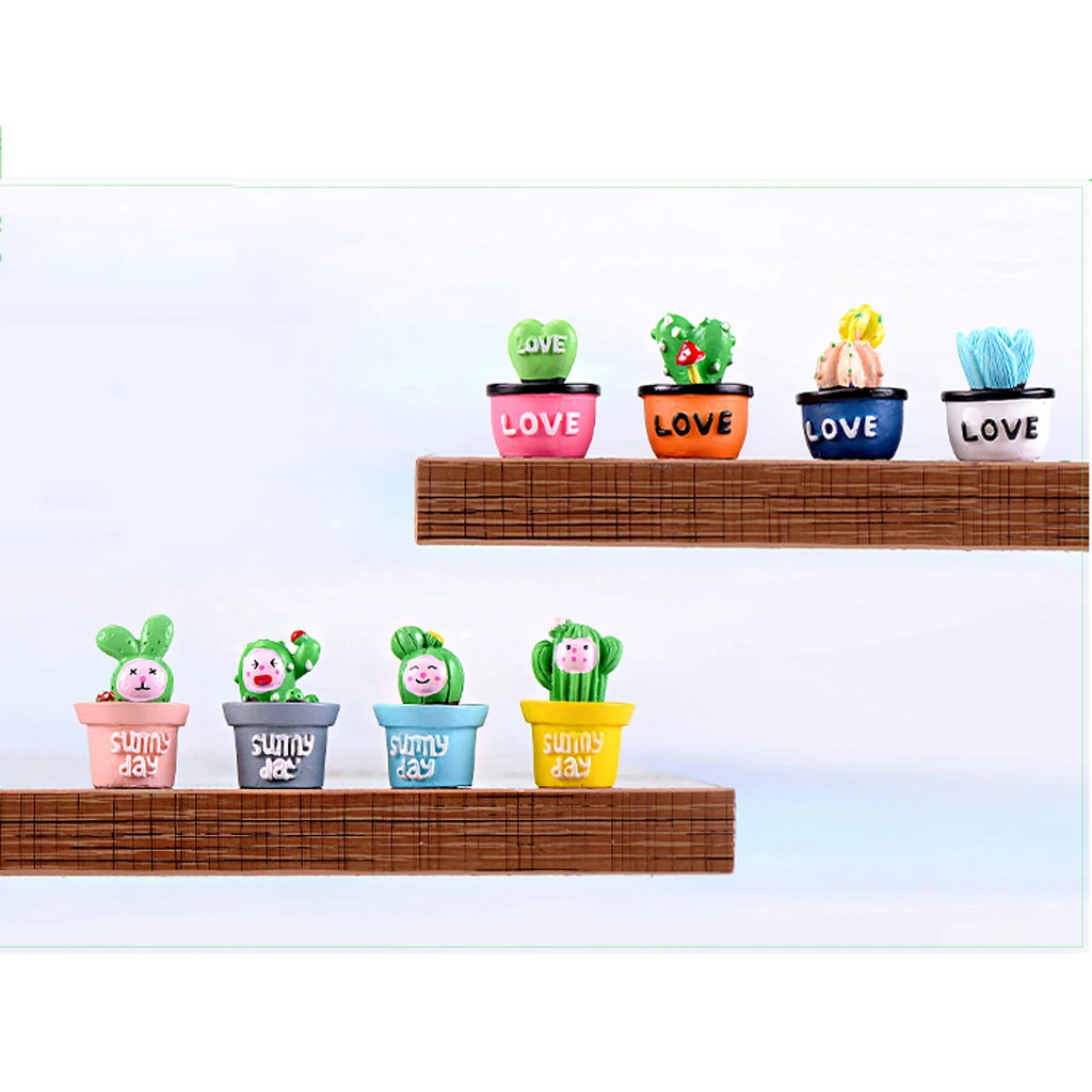 4pcs Cute Mini Cactus Ornament Fairy Garden Supplies Home Office Desk Decor Garden DIY Crafts Micro Landscape Decoration