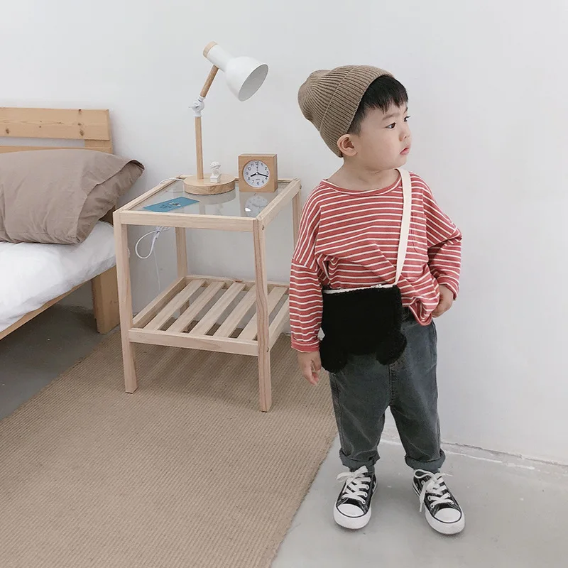Свободные топы в полоску с длинными рукавами в Корейском стиле для маленьких мальчиков; одежда из чистого хлопка; 3 цвета; Большие футболки