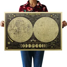 Большая винтажная Ретро бумага земля Луна Карта мира Плакат Настенная карта украшение дома Наклейка на стену