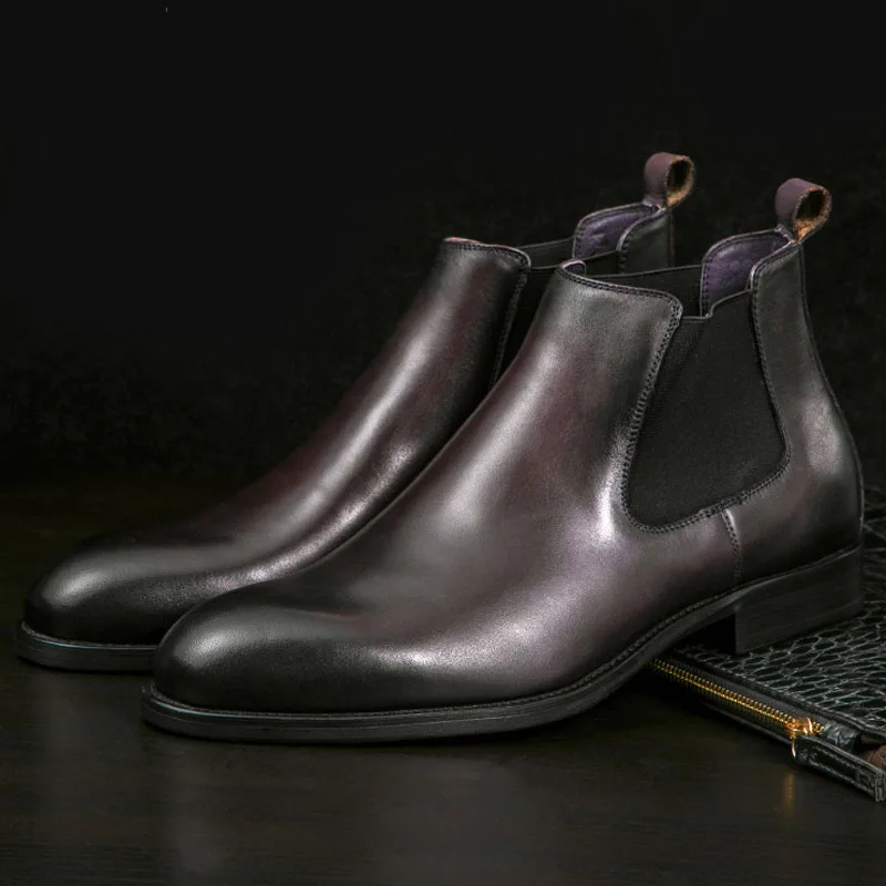 

Mens Chelsea Boots Classic Mens Cowboy Leather Brown Ankle Boots British High Cut Slip On Shoes Footwear Dress Boots