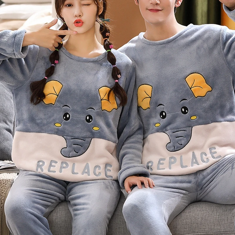 Pajamas for Couples Set Thick Warm Coral Fleece Homewear Winter Lounge Men's Clothing Soft Loose Women Home Clothes Suit | Мужская