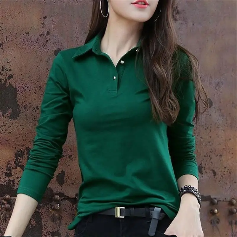 

Autumn 2019 new Korean cotton T long sleeve pool women's top Lapel slim bottoming shirt women