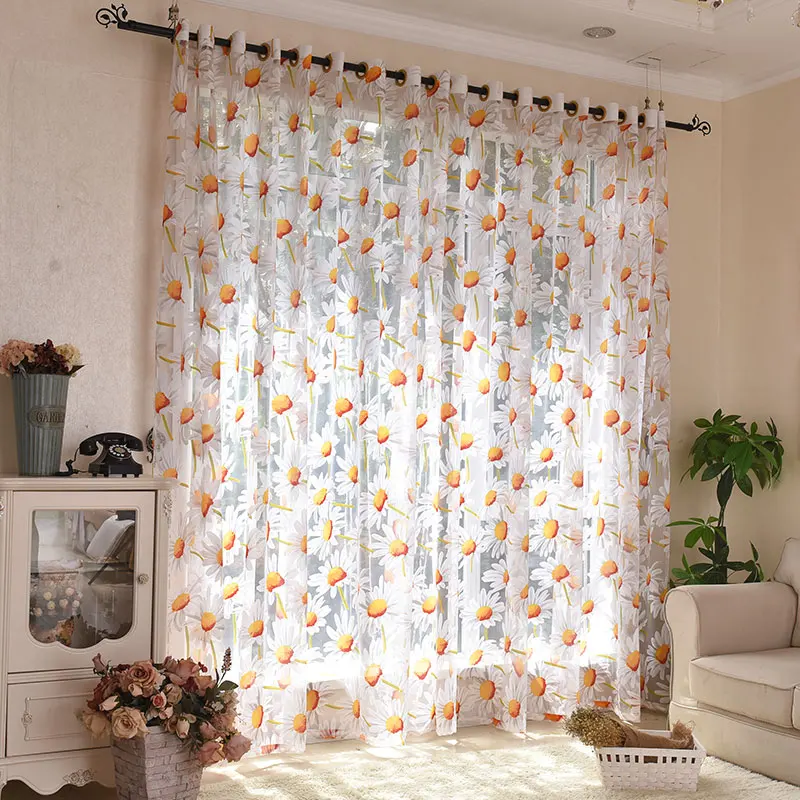 Sheer Curtains Window Curtains Decor Curtains Sun Flower Tulle Curtains For Living Room Bedroom Kitchen Yellow Floral Voile Sheer Curtains For Window Treatment Drapes Blinds