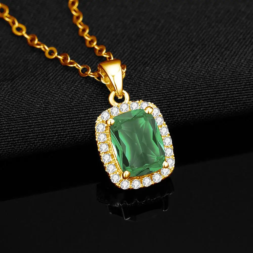 

14k Gold Jewelry For Women Sterling Silver Pendant Trendy Green Emerald Inlaid Zircon Pendant Luxury Jewelry Christmas Gift New