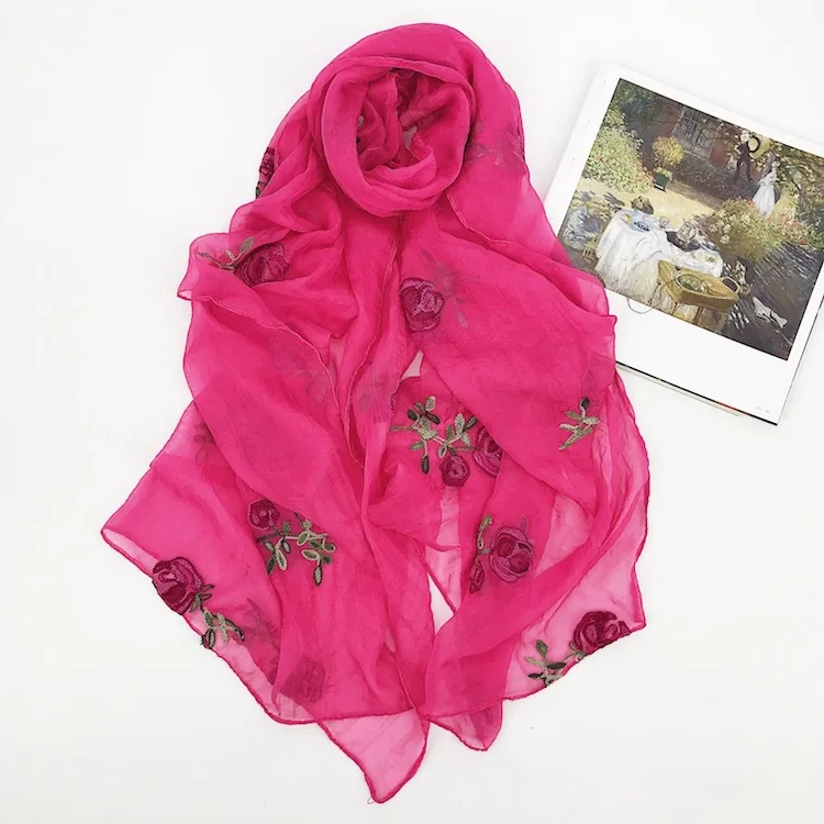 Роскошный брендовый женский шарф с вышивкой розы, шаль, накидка, хиджаб, женский шарф из пашмины, солнцезащитное пляжное полотенце, мусульманский головной платок - Цвет: 8