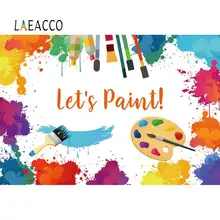 Laeacco Happy Birthday Baby Shower Let's Paint Photography Backdrop for Photo Studio Personalized Decor Photography Backgrounds
