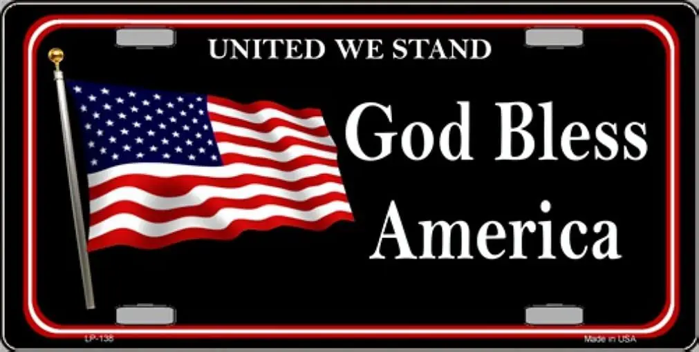 

Smart Blonde God Bless America United We Stand Vanity Metal Novelty License Plate Tag Sign