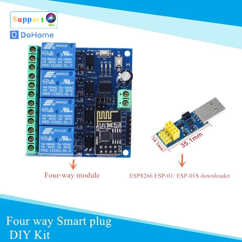 Умная розетка DoHome DIY четырехполосная поддержка WiFi Smart Plug Siri (без Apple MFi) не