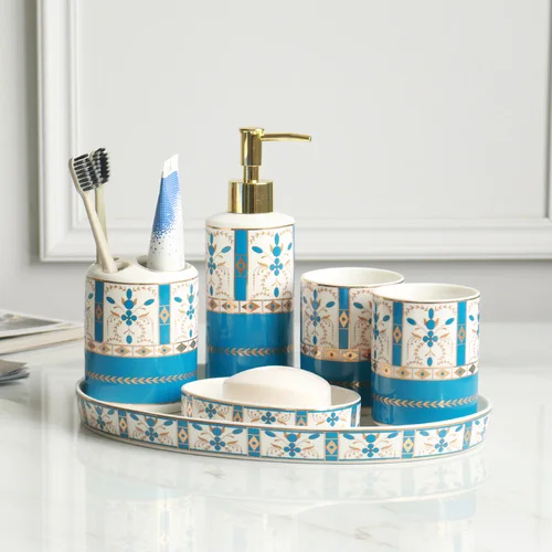 Европейский стиль керамика набор для ванной лосьон колба для зубной щетки чашка набор из шести предметов минималистические принадлежности для ванной комнаты - Цвет: G--6-piece set