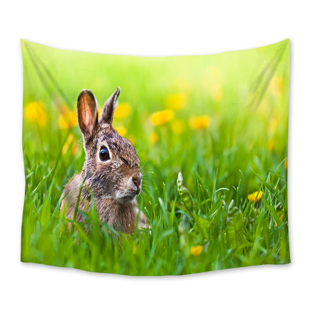 

Rabbit Animal Spring Grassland Scenery Tapestry Wall Hanging Carpet Tapiz Bedspread Beach Mat Witchcraft Wall Cloth Tapestries
