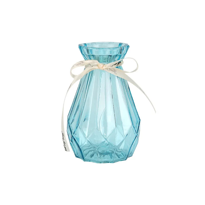 Diamond Shape Transparent Glass Flower Bottle Color Glass Decorative Vase Hydroponic Vase Living Room Tabletop Dry Flower Vase 5