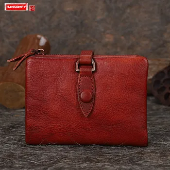 

2020 Leather Mini Purse Women Wallet New Ladies Handmade Female Short Wallets Retro Leather Small Coin Purse Card Holder Wallets
