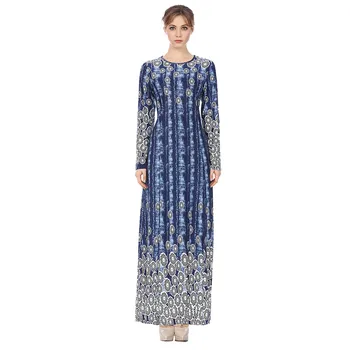 

Vintage Women Slim Casual Dress Long Abaya Sleeve Soft Dress For Women Muslim Islamic East Ethnic Print Long Sleeve Dress10.30